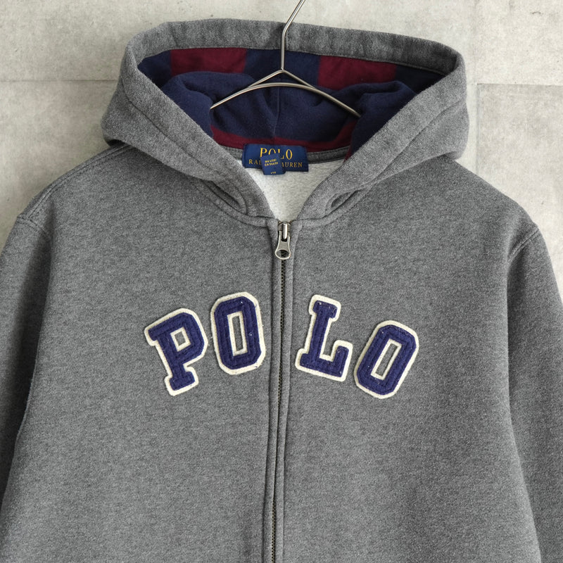 ポロ ラルフローレン フェルトロゴ フルジップ パーカー グレー