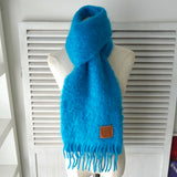 ロエベ アナグラム レザーパッチ モヘア マフラー ブルー