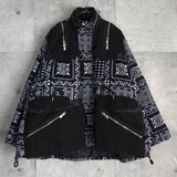 サカイ × レインスプーナー バンダナ柄 ジッパー ダウンジャケット ネイビー / ブラック