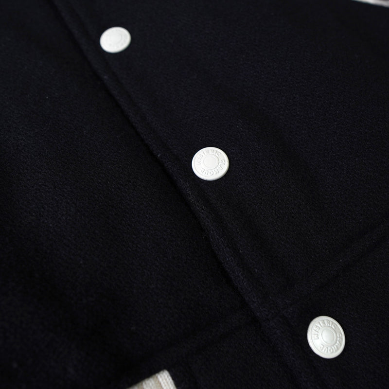 ヒステリックグラマー ガール ワッペン レザー切り替え ウール スタジャン ブラック