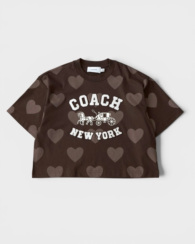 コーチ ホース アンド キャリッジ ハート クロップド Tシャツ オーガニック コットン XS ブラウン レディース