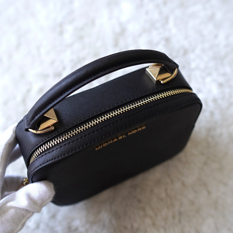 Black Leather 2way Mini Hand Bag / Shoulder Bag