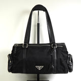 プラダ トライアングルロゴ テスート / レザー ハンドバッグ ブラック