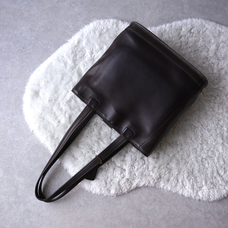 Vintage Black × Dark Brown Leather Tote Bag