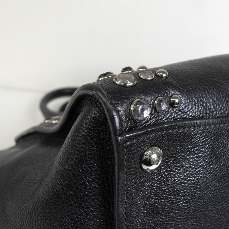 プラダ レザー ビジュー スタッズ 2way ハンドバッグ ショルダーバッグ ブラック