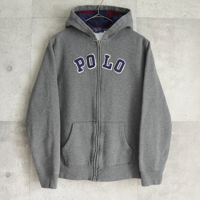 ポロ ラルフローレン フェルトロゴ フルジップ パーカー グレー