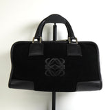 ロエベ アマソナ28 スエード / レザー ハンドバッグ ブラック