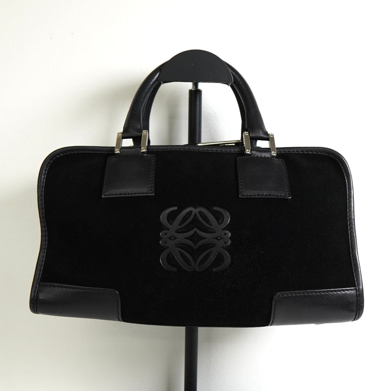 ロエベ アマソナ28 スエード / レザー ハンドバッグ ブラック