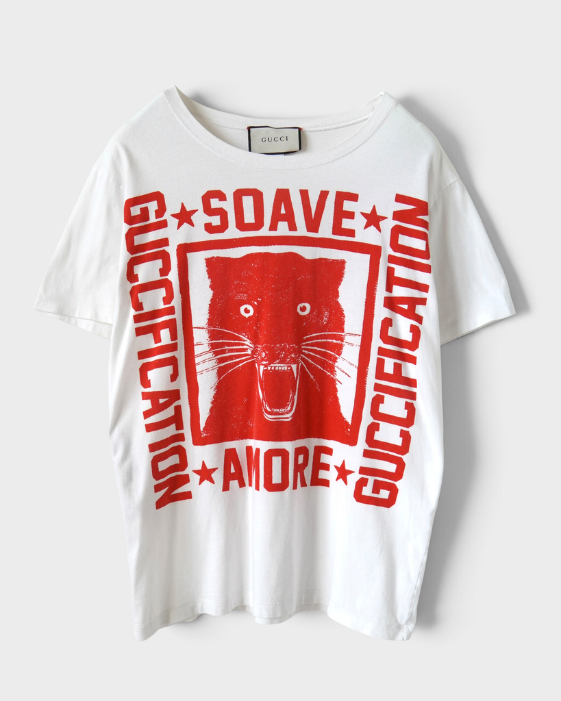 グッチ プリント Tシャツ ホワイト レッド XS レディース