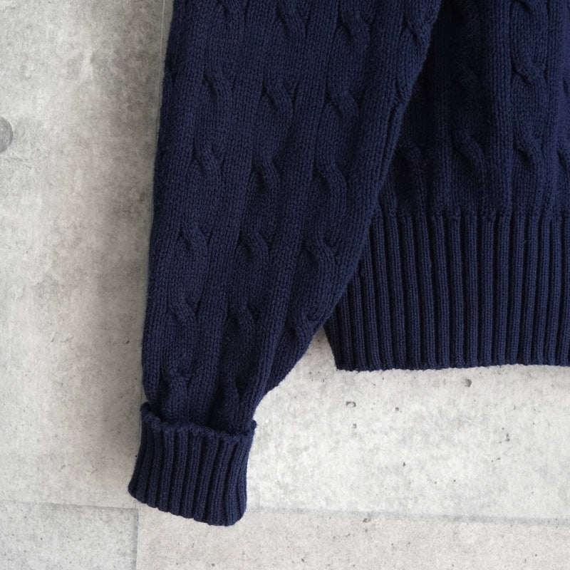 ポロ ゴルフ ラルフローレン ワンポイント ロゴ ケーブル編み ニット ネイビー