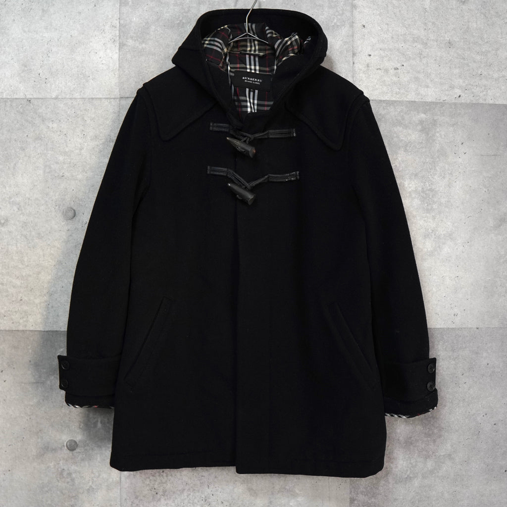 バーバリー ホースロゴ ノバチェック裏地 ダッフルコート  ブラック メンズ