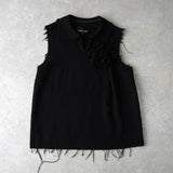 トリコ コムデギャルソン 2003年製 薔薇 装飾 カットオフ ウール ベスト レディース ブラック