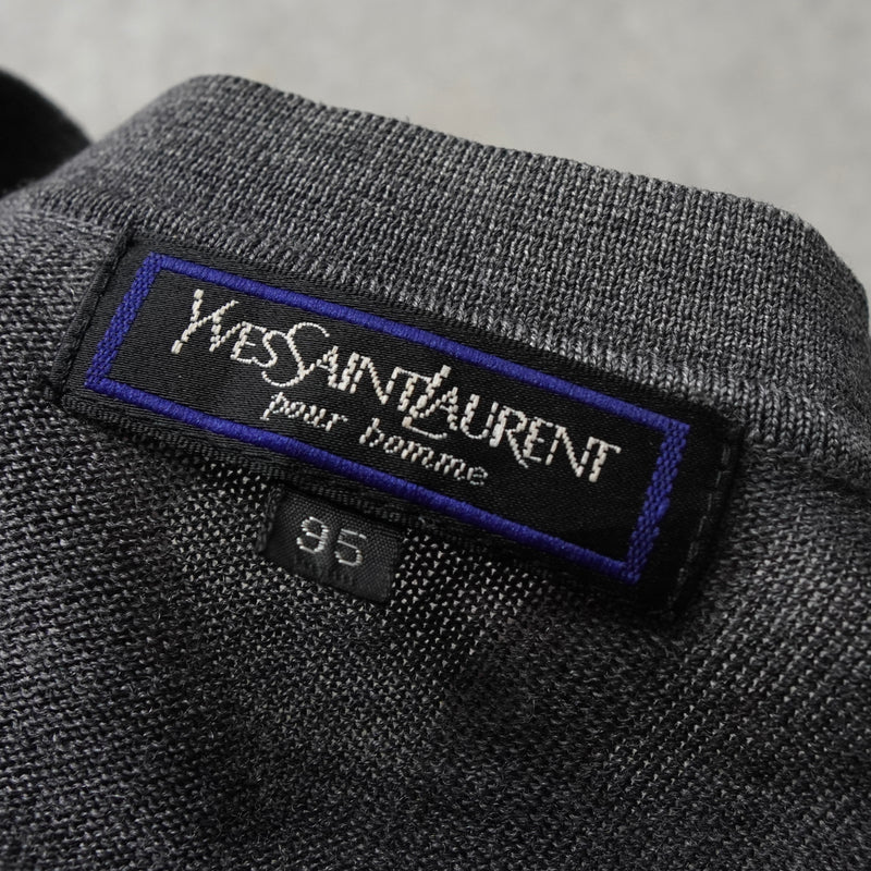 イヴ サンローラン ヴィンテージ Vネック YSLロゴ ニット グレー