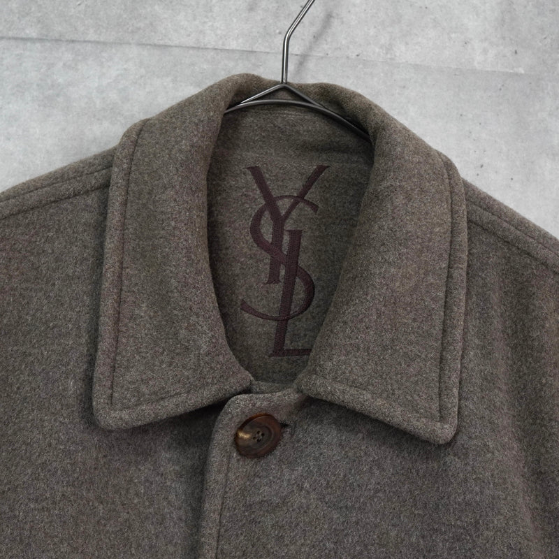 イヴ サンローラン ヴィンテージ YSLロゴ ウールコート チェスターコート ブラウン