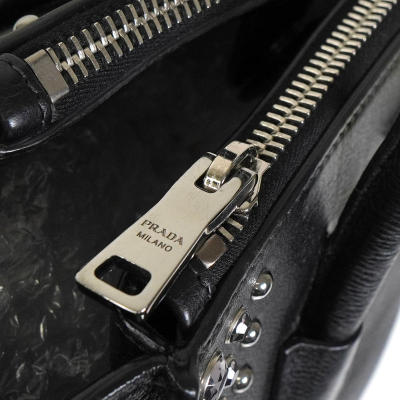 プラダ レザー ビジュー スタッズ 2way ハンドバッグ ショルダーバッグ ブラック