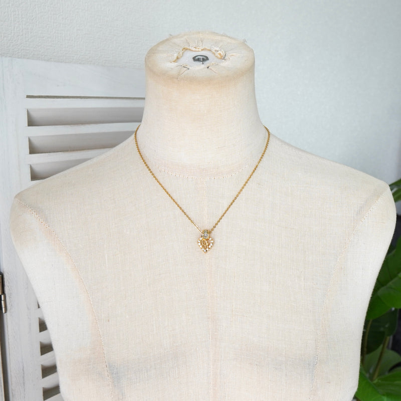 クリスチャン ディオール ヴィンテージ Diorロゴ ハート ラインストーン ネックレス GP ゴールド レディース