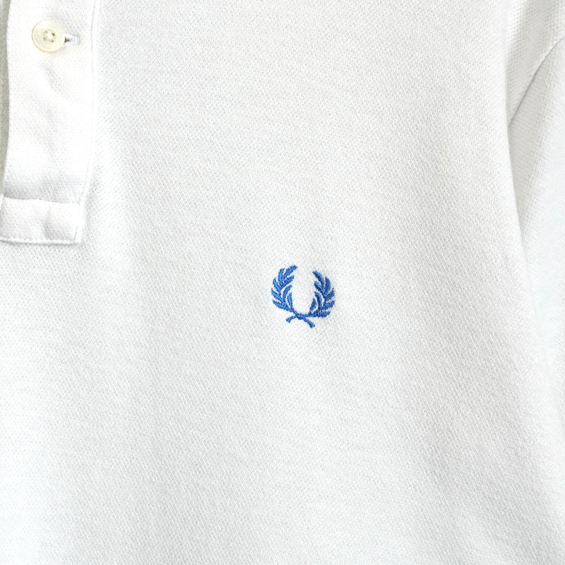 フレッドペリー ロゴ刺繍 半袖ポロシャツ ホワイト × ブルー