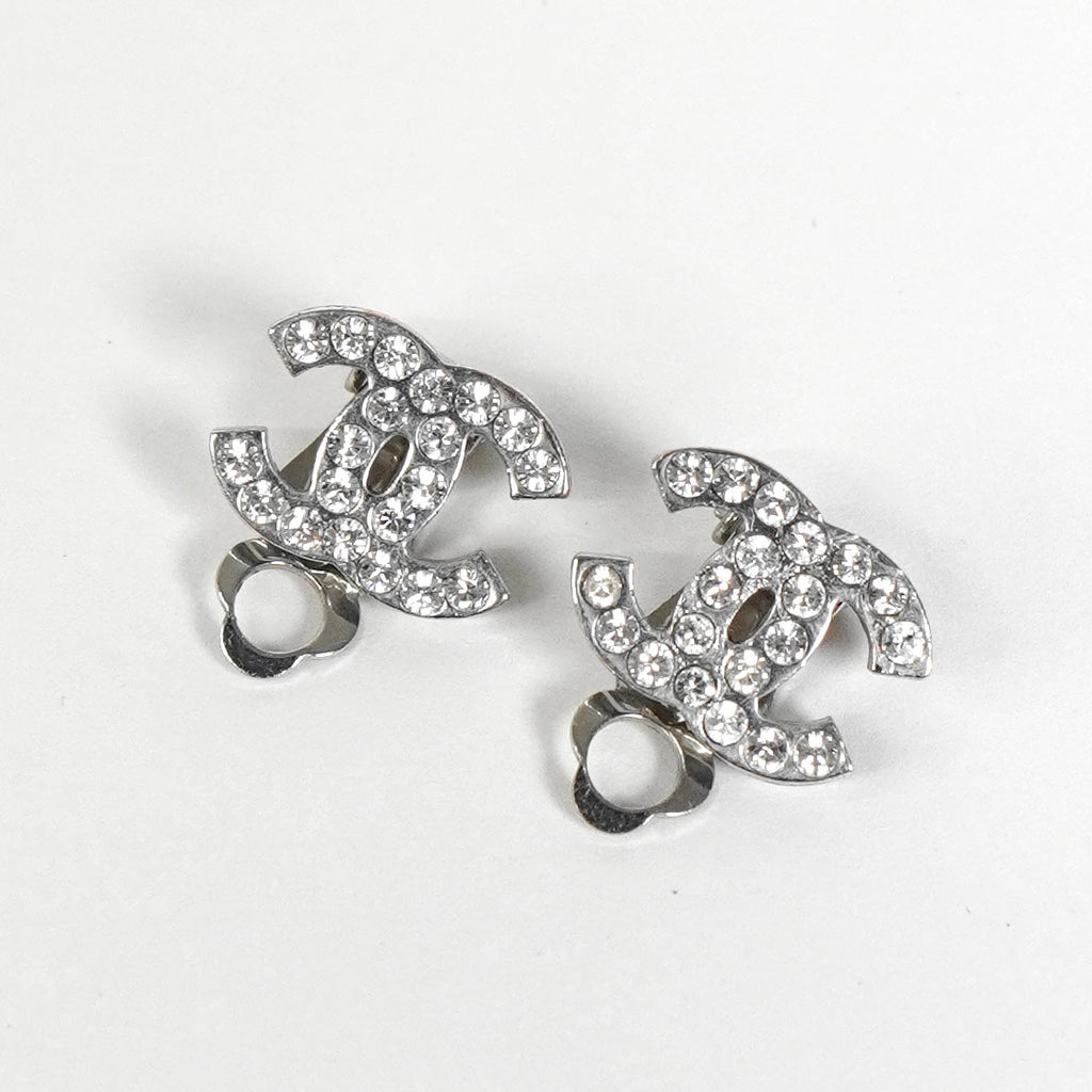 シャネル ココマーク ラインストーン イヤリング シルバー