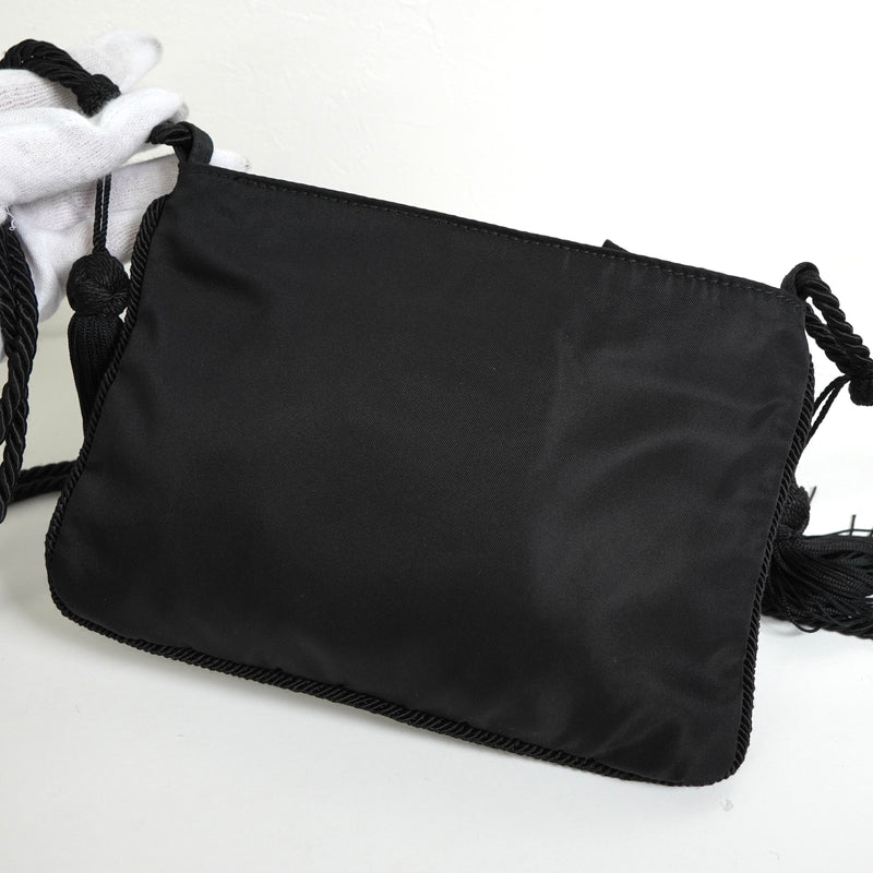 プラダ テスート ポコノ ナイロン ビーズ タッセル ミニ ショルダーバッグ ポシェット ブラック