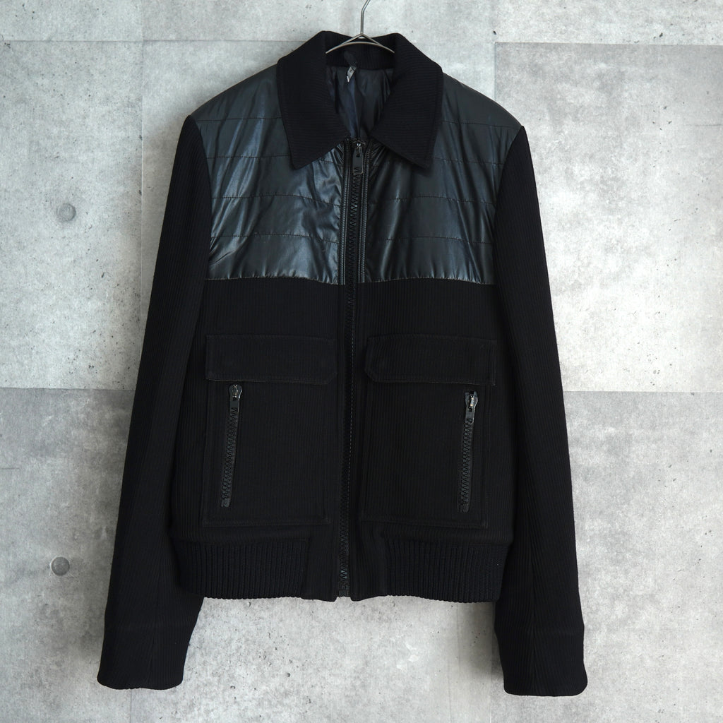 ディオール オム エディ期 異素材切り替え 中綿 キルティング ウール ブルゾン ニットジャケット ブラック