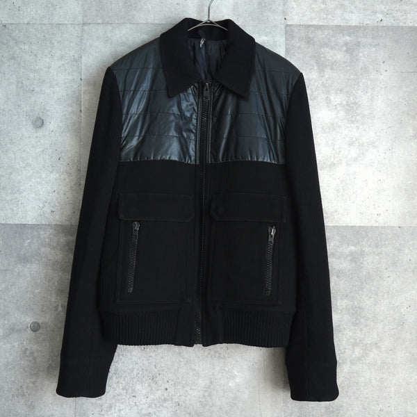ディオール オム エディ期 異素材切り替え 中綿 キルティング ウール ブルゾン ニットジャケット ブラック