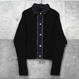 サカイ デニム ドッキング ウール ニット カーディガン ブラック / グレー