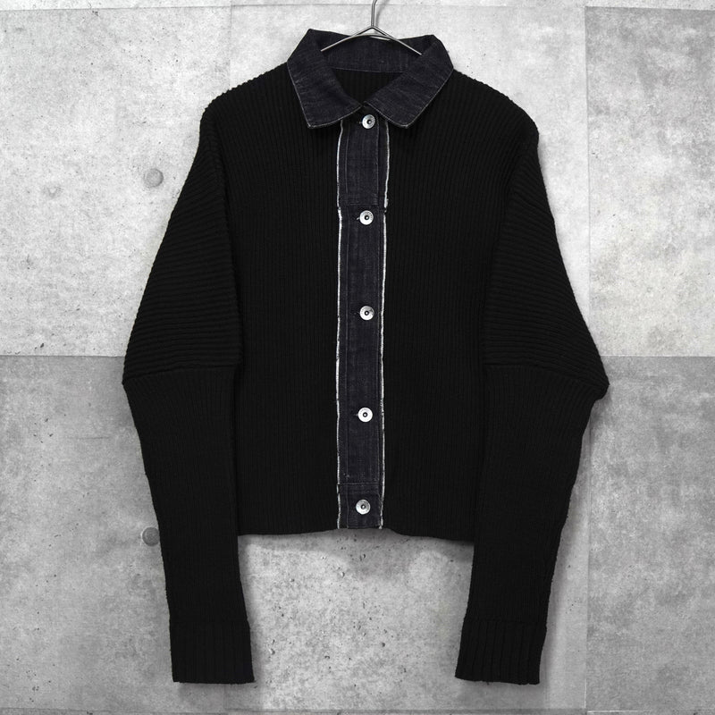 サカイ デニム ドッキング ウール ニット カーディガン ブラック / グレー