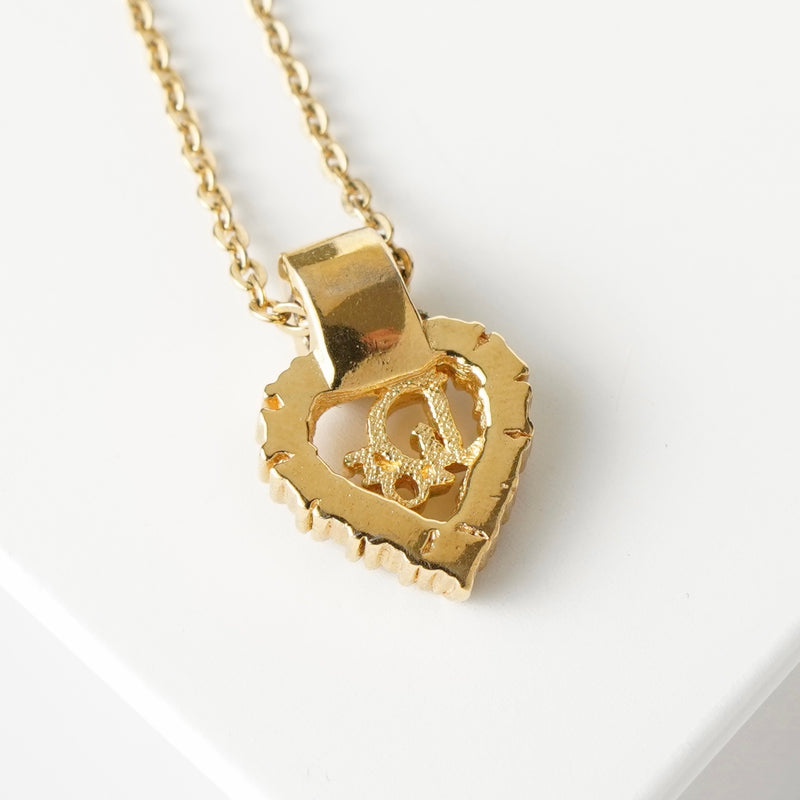 クリスチャン ディオール ヴィンテージ Diorロゴ ハート ラインストーン ネックレス GP ゴールド レディース