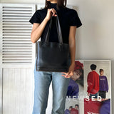 Vintage Black × Dark Brown Leather Tote Bag