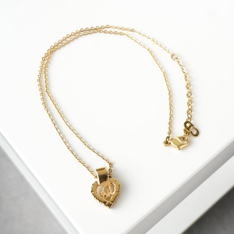 クリスチャン ディオール ヴィンテージ Diorロゴ ハート ラインストーン ネックレス GP ゴールド レディース