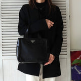 プラダ ナイロン / レザー ハンドバッグ トライアングルロゴ ブラック