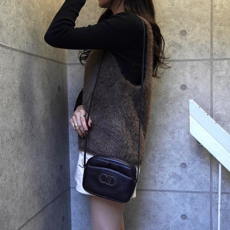 クリスチャン ディオール CDロゴ レザー ショルダーバッグ ブラック