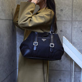 プラダ トライアングルロゴ テスート ポコノ ナイロン レザー トートバッグ ブラック