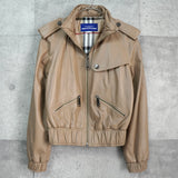 バーバリー ブルーレーベル バッグロゴ ライダースジャケット レザーブルゾン ベージュ