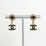 シャネル ココマーク フラワー ラインストーン ピアス GP ブラック レディース