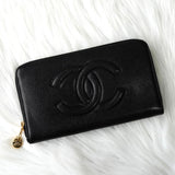 シャネル 7桁3番台 ココマーク マトラッセ キャビアスキン ラウンドファスナー 長財布 ブラック - NEWSED