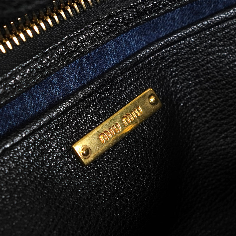 ミュウミュウ マテラッセ デニム / レザー 2way ハンドバッグ ショルダーバッグ ブルー / ブラック