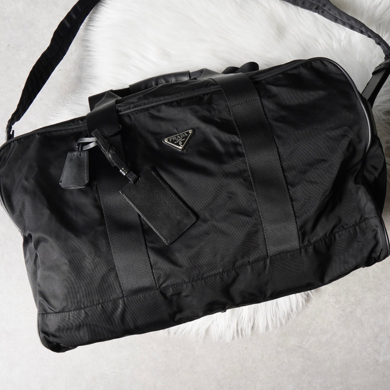 プラダ テスート ポコノ ナイロン / サフィアーノレザー 2way ボストンバッグ ブラック