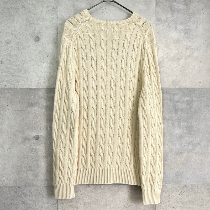 ポロ ラルフローレン ケーブル編み ロゴ ニット アイボリー