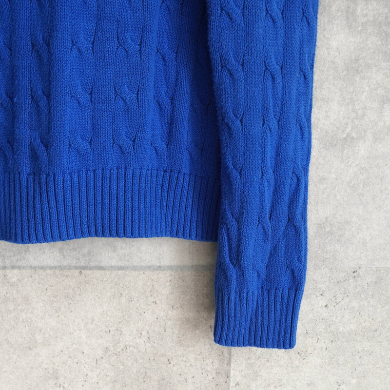 ポロ ラルフローレン スモールポニーロゴ ケーブル編み ニット ブルー