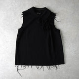 トリコ コムデギャルソン 2003年製 薔薇 装飾 カットオフ ウール ベスト レディース ブラック