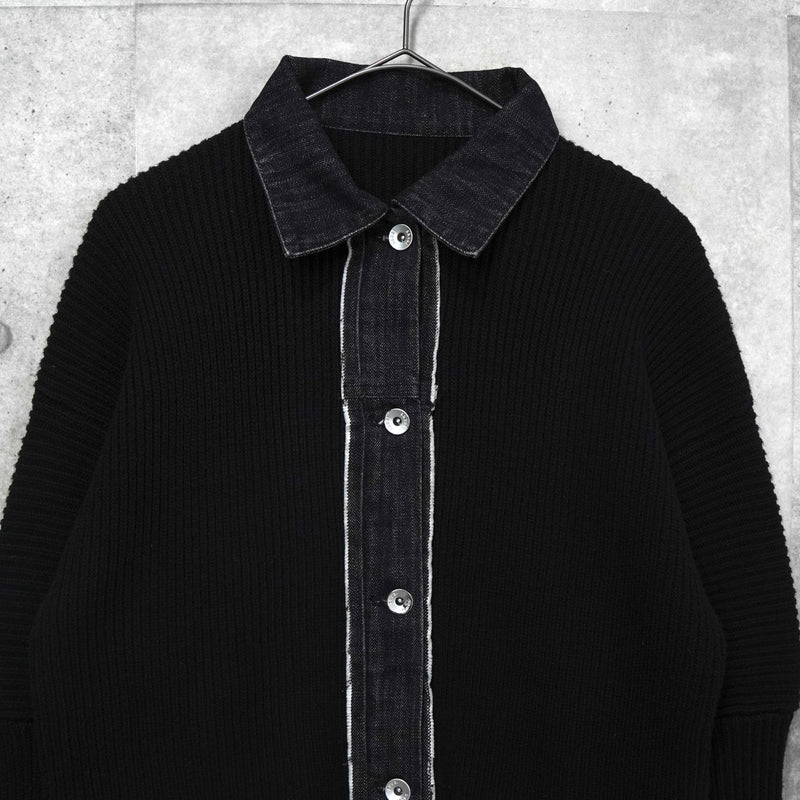 サカイ デニム ドッキング ウール ニット カーディガン ブラック / グレー