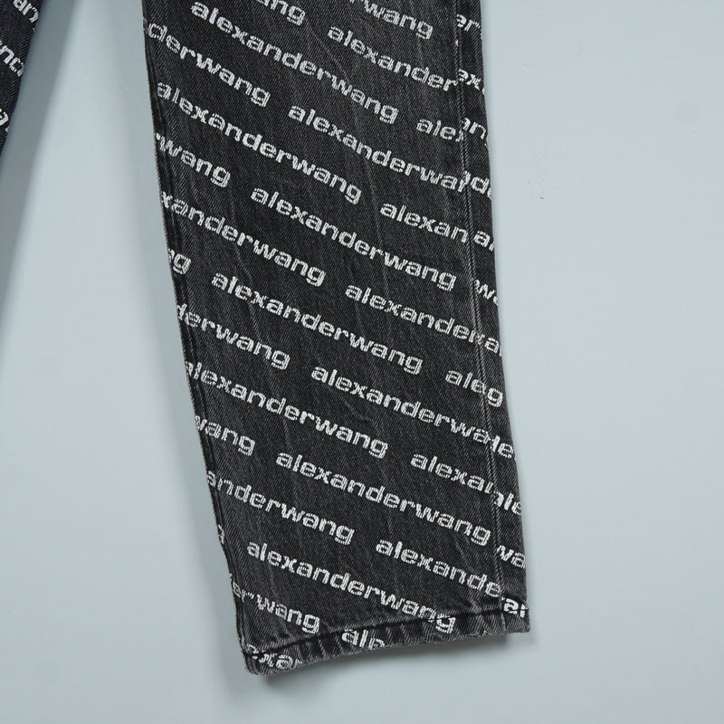 アレキサンダー ワン ロゴ 総柄 デニム ブラック レディース