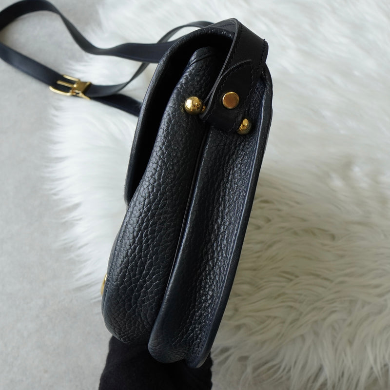 Christian Dior CD logo gold hardware leather shoulder bag navy
