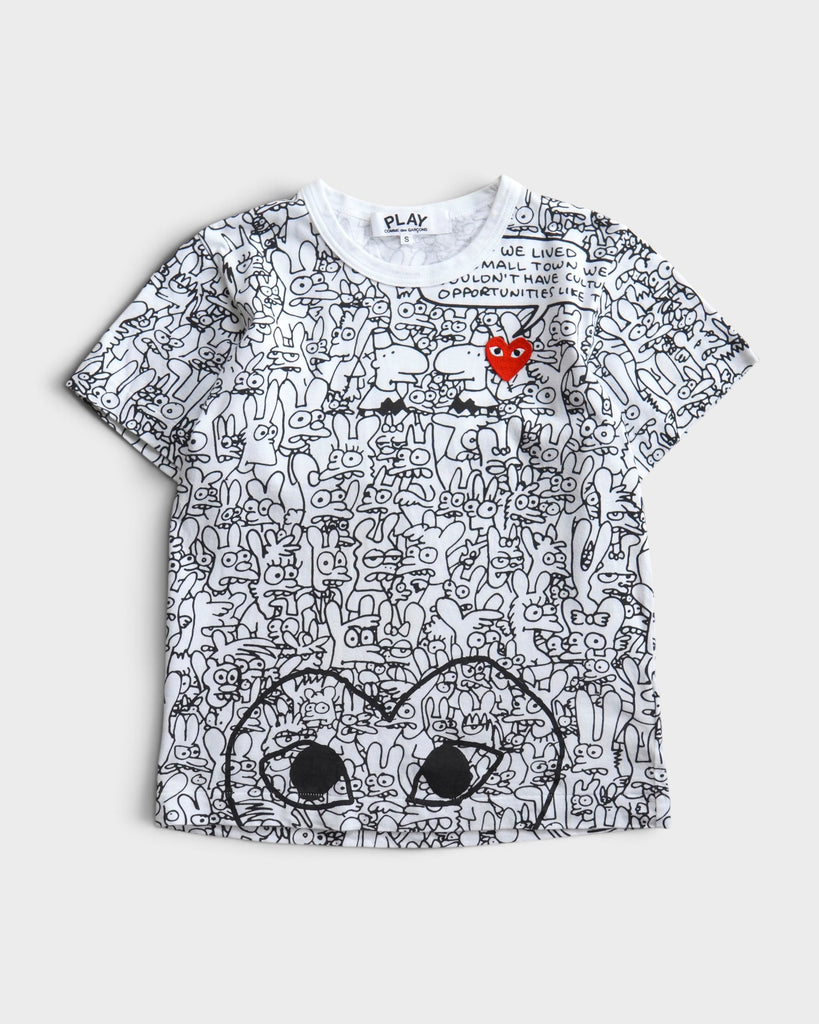 プレイ コム デ ギャルソン Tシャツ ホワイト ブラック S レディース