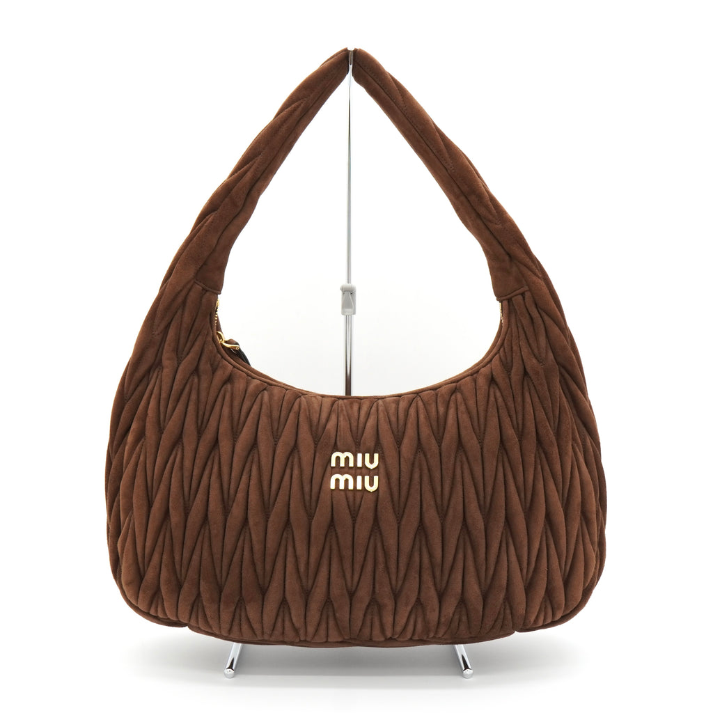 ミュウミュウ ワンダー マテラッセ スエード ワンショルダーバッグ ホーボーバッグ ブラウン