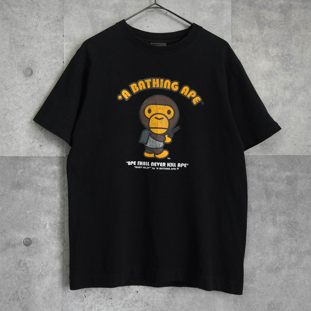 ア ベイシング エイプ ベイビーマイロ プリント Tシャツ ブラック