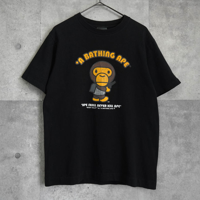 ア ベイシング エイプ ベイビーマイロ プリント Tシャツ ブラック