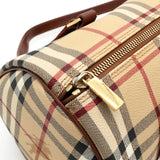 バーバリー ノバチェック PVC / レザー ドラムバッグ ハンドバッグ ベージュ レディース