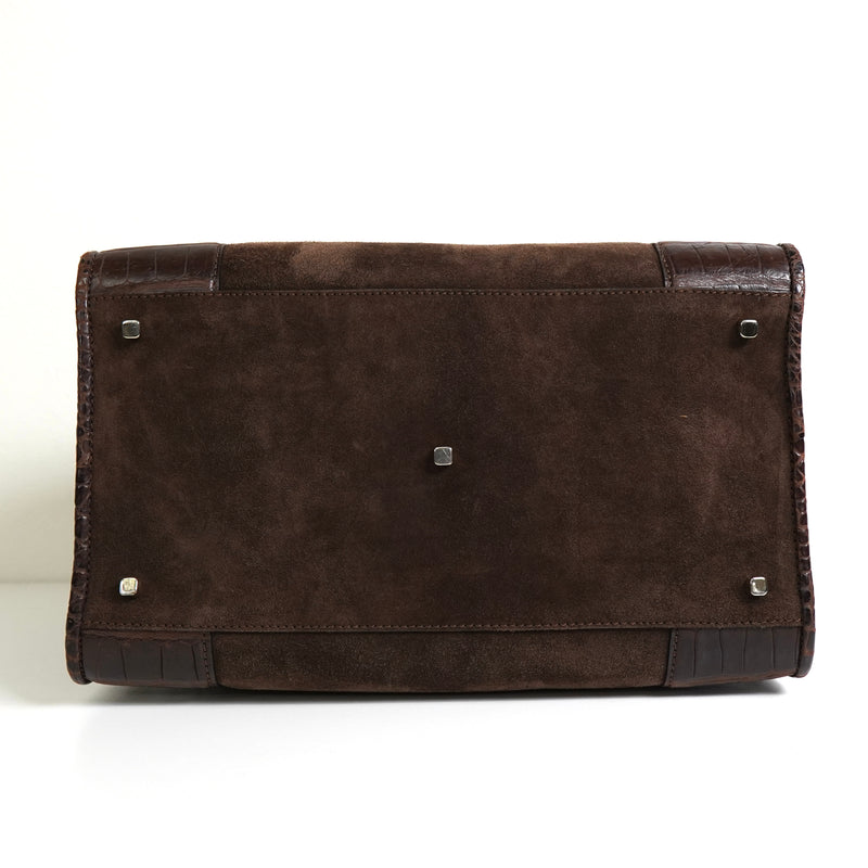 ロエベ アマソナ28 スエード / クロコ ハンドバッグ ブラウン